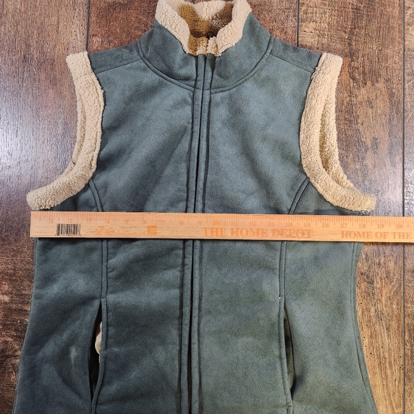 Bit & Bridle Womens Size M Green Tan Full Zip Fleece Lined Vest Western Workwear - Picture 4 of 6